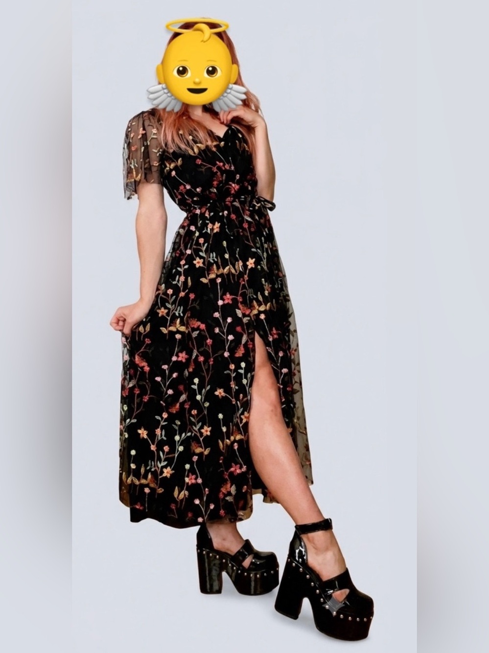 BALTIC BORN Chloe Floral Butterfly Embroidered Maxi Dress Black XS - Picture 5 of 5